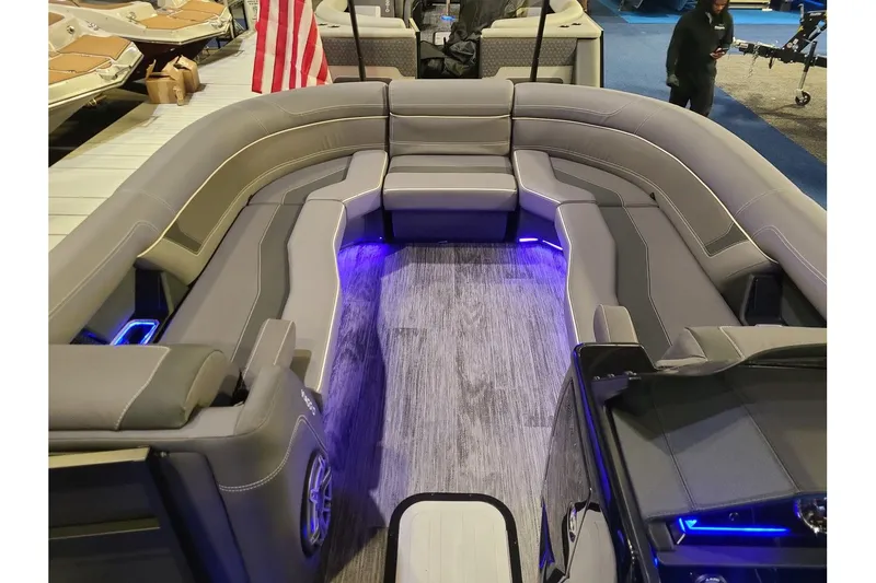 Slide: The Image of Interior of 2026 Viaggio Diamante 24Q Tritoon with LED lighting. - 19