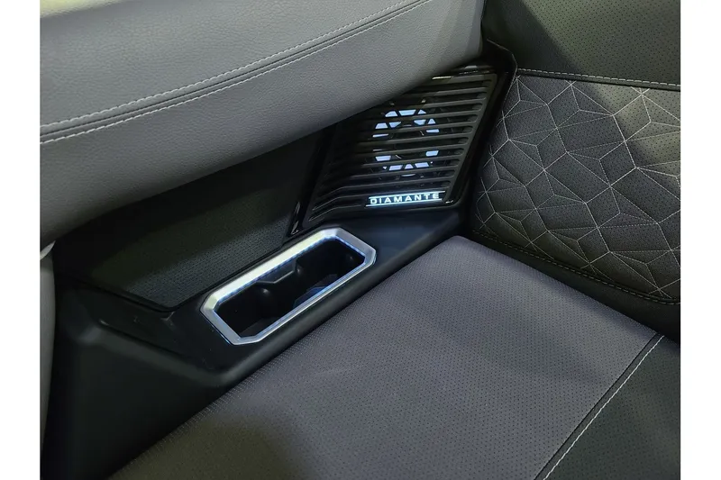 Slide: The Image of Interior of 2026 Viaggio Diamante 24Q Tritoon with stylish seat design. - 24