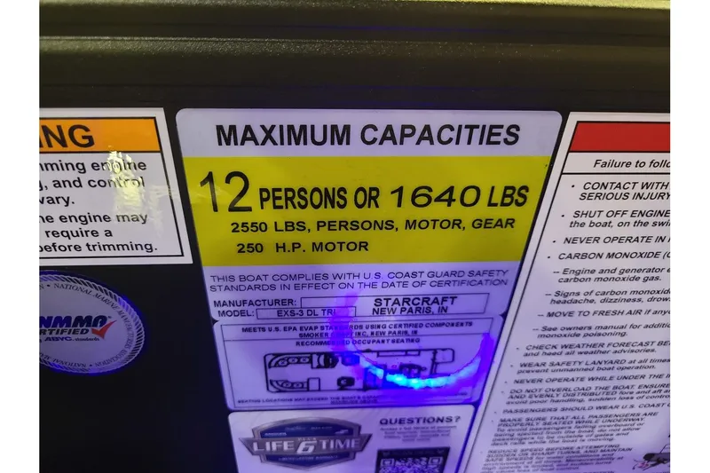 Slide: The Image of Starcraft EXS 3 DL 2026 boat capacity: 12 persons or 1640 lbs. - 22