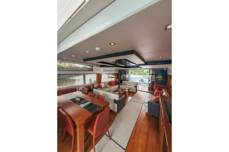 Slide: The Image of Luxurious bathroom in 2010 Sunseeker Predator 84 yacht with modern fixtures and wood accents. - 33