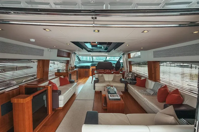 Slide: The Image of Luxurious Sunseeker Predator 84 yacht deck with sleek wooden flooring, 2010 model. - 7
