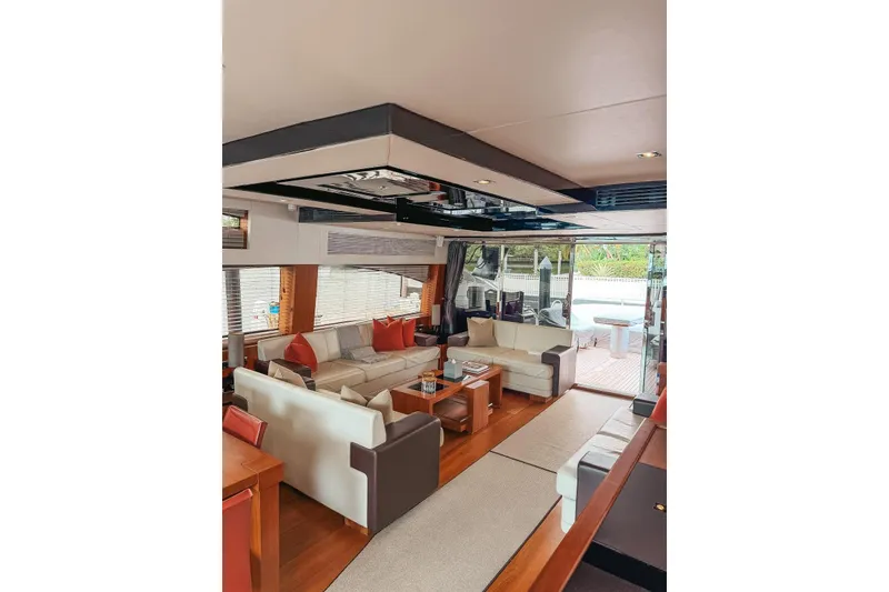 Slide: The Image of Staircase on 2010 Sunseeker Predator 84 yacht with teak decking and sleek design. - 8