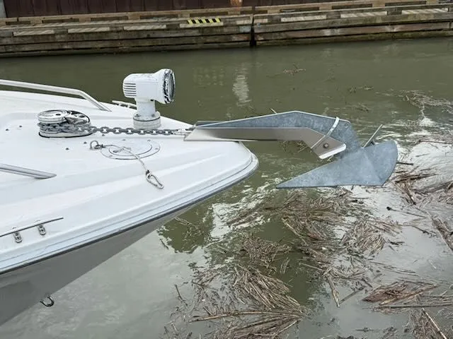 Slide: The Image of Anchor of a 1993 Sea Ray 38 Express boat in water. - 42