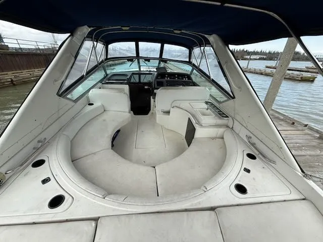 Slide: The Image of Interior view of a 1993 Sea Ray 38 Express yacht at dock. - 6