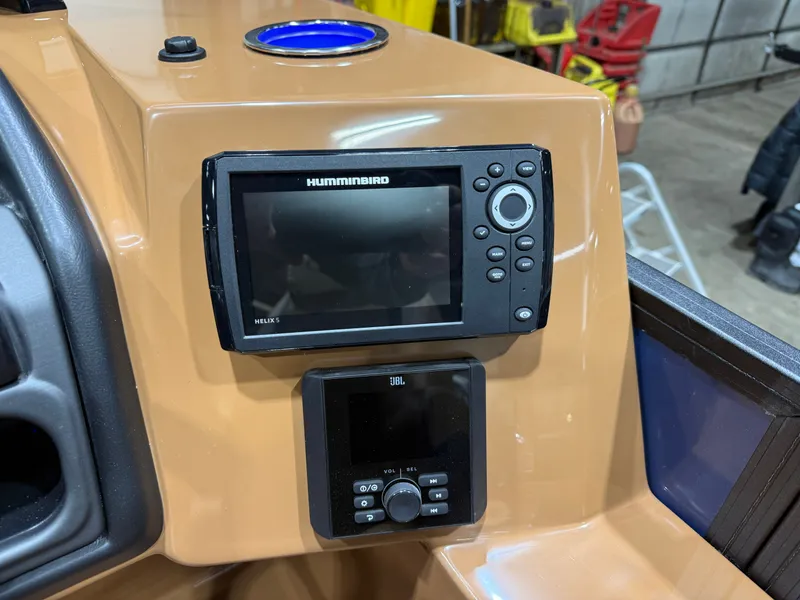 Slide: The Image of 2026 Bentley Pontoons Legacy 223 console with Humminbird Helix 5 display. - 14