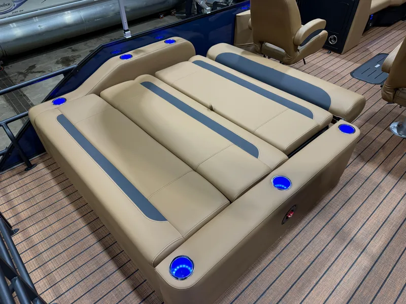 Slide: The Image of Luxurious seating in Bentley Pontoons Legacy 223 Swingback Tritoon, 2026 model. - 19