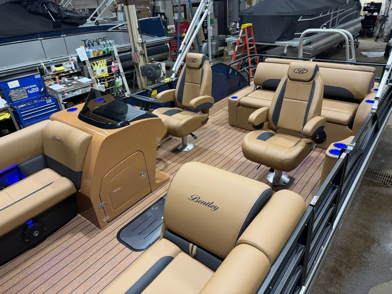 Slide: The Image of Interior of Bentley Pontoons Legacy 223 Swingback Tritoon, 2026 model. - 3
