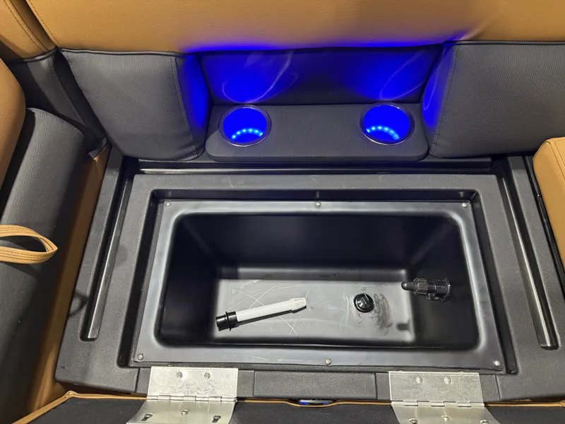 Slide: The Image of Interior of Bentley Pontoons Legacy 223 with blue LED lighting. - 32