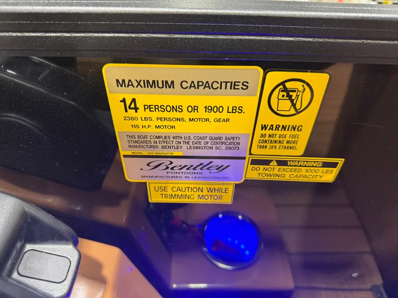 Slide: The Image of Safety label on Bentley Pontoons Legacy 200 Navigator, 2026 model. - 17