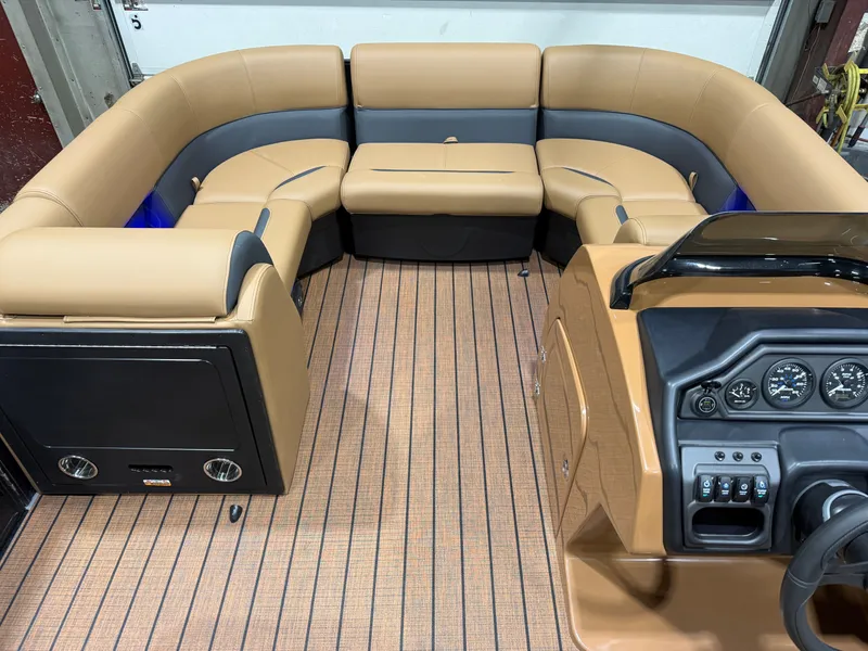 Slide: The Image of Interior of 2026 Bentley Pontoons Legacy 200 Navigator with luxurious seating arrangement. - 26
