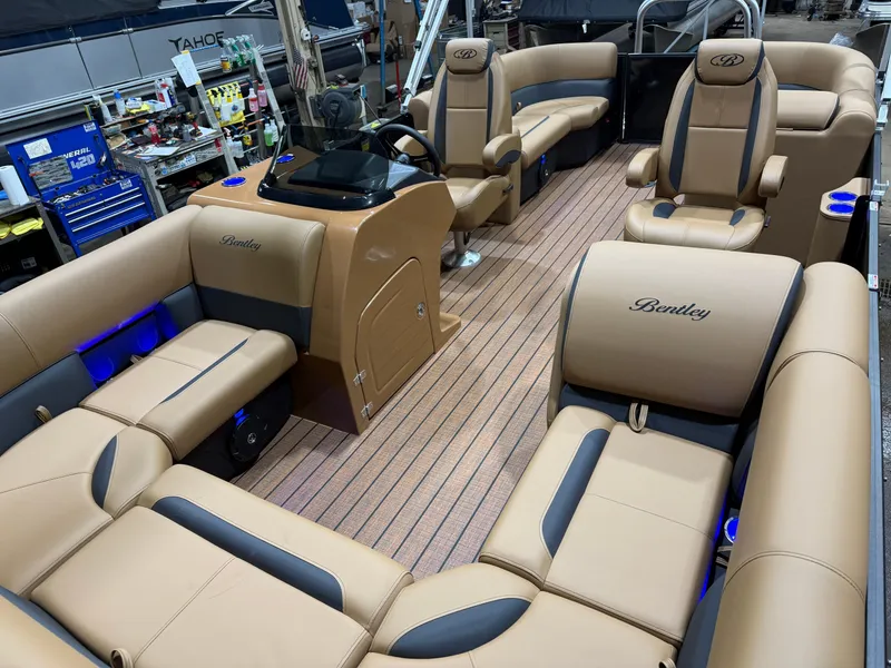 Slide: The Image of Interior of 2026 Bentley Pontoons Legacy 200 Navigator with luxurious seating. - 30