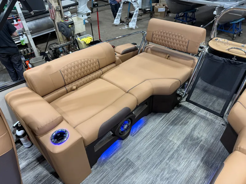 Slide: The Image of Luxurious seating in the 2025 Tahoe Cascade 2385 Tritoon. - 21