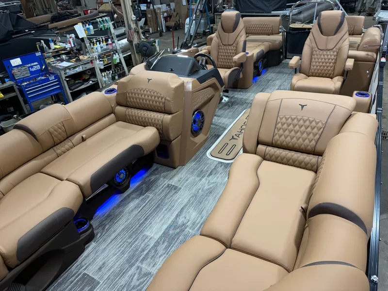 Slide: The Image of Luxurious interior of 2025 Tahoe Cascade 2385 Tritoon boat. - 37