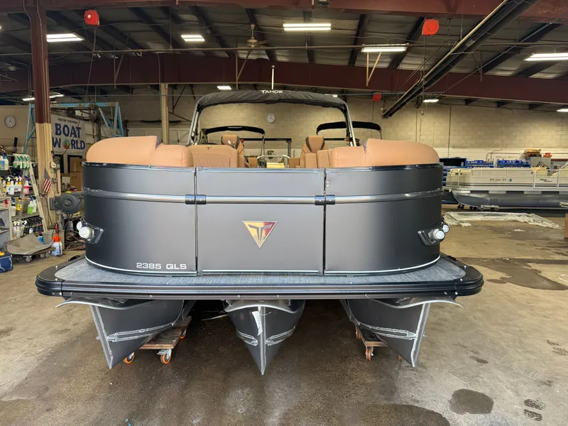Slide: The Image of 2025 Tahoe Cascade 2385 Tritoon in warehouse. - 40