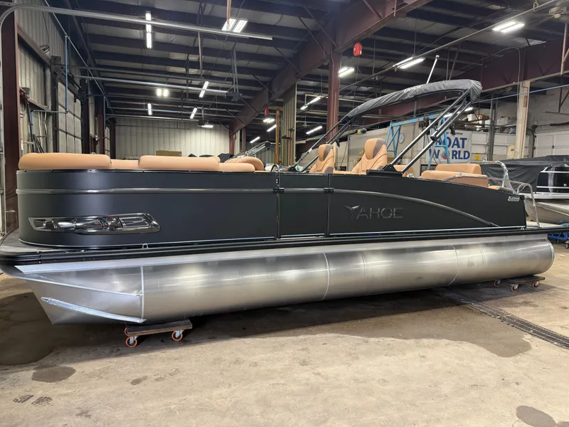 Slide: The Image of 2025 Tahoe Cascade 2385 Tritoon displayed indoors. - 43