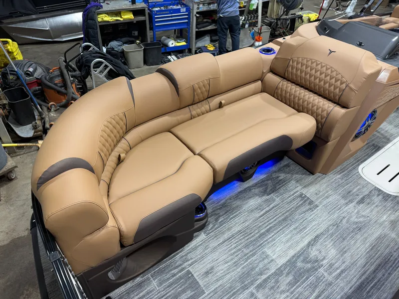 Slide: The Image of Luxurious seating in the 2025 Tahoe Cascade 2385 Tritoon. - 8