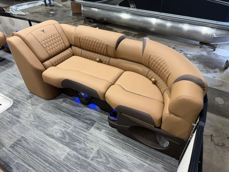 Slide: The Image of Luxurious leather seating in the 2025 Tahoe Cascade 2385 Tritoon. - 9