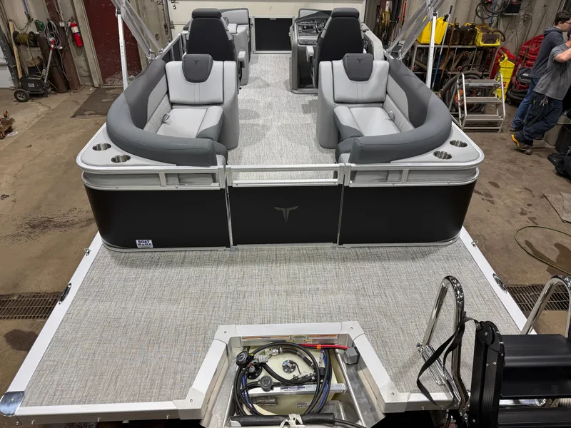Slide: The Image of 2026 Tahoe LTZ 2385 Quad Lounge pontoon boat interior. - 6