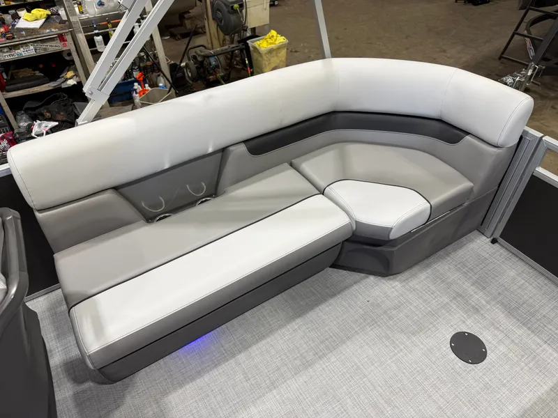 Slide: The Image of Interior of Princecraft Vectra 21 Pontoon, gray upholstery, 2026 model. - 18