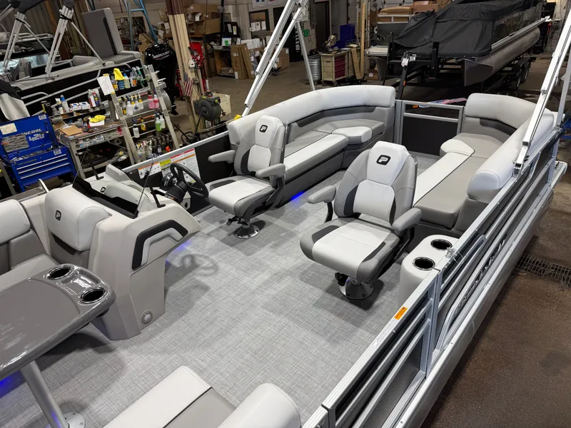 Slide: The Image of Interior of 2026 Princecraft Vectra 21 Pontoon in factory setting. - 3