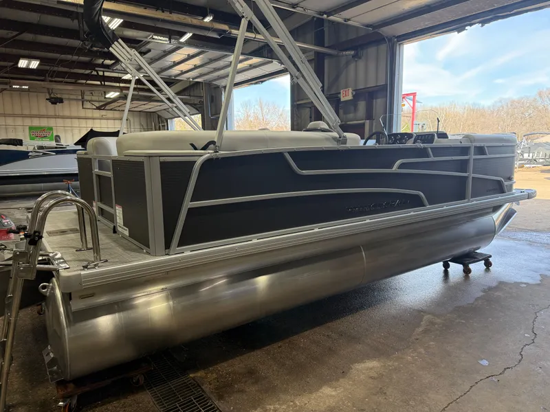 Slide: The Image of 2026 Princecraft Vectra 21 pontoon indoors, side view. - 35