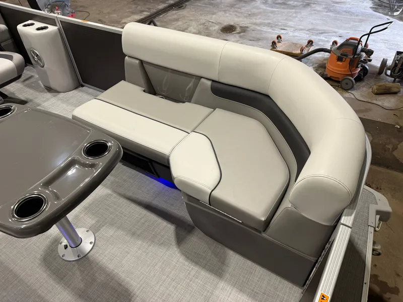 Slide: The Image of Interior of 2026 Princecraft Vectra 21 Pontoon with gray seating. - 8