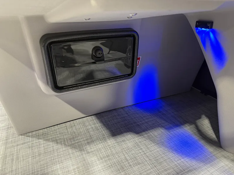Slide: The Image of Interior of Princecraft 21 Sportfisher 2RS Pontoon with blue LED lighting. - 15