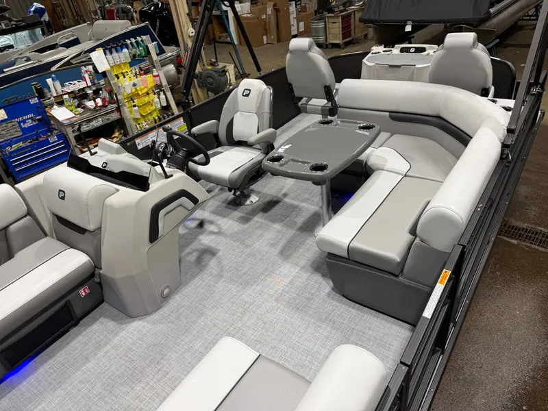 Slide: The Image of Interior of 2026 Princecraft 21 Sportfisher 2RS Pontoon with gray seating. - 3