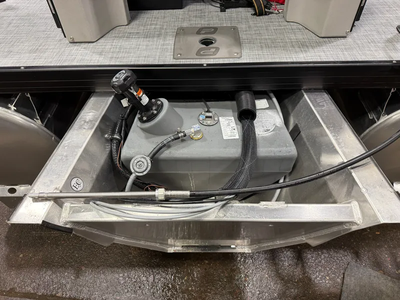 Slide: The Image of Interior view of 2026 Princecraft 21 Sportfisher 2RS Pontoon boat engine compartment. - 34