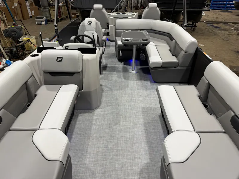 Slide: The Image of Interior of 2026 Princecraft 21 Sportfisher 2RS Pontoon with gray seating. - 6