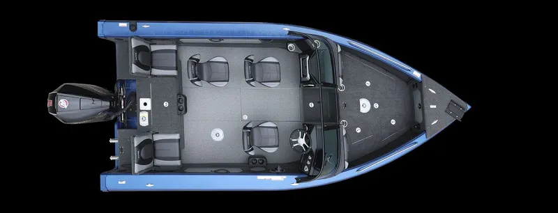 Slide: The Image of Lund 1875 Tyee 2026, top view, blue boat, interior layout. - 14