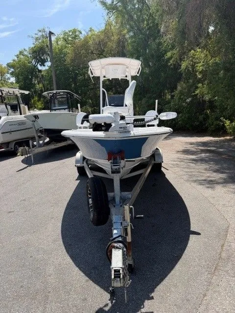 Slide: The Image of 2022 Sportsman Masters 207 boat on trailer outdoors. - 14