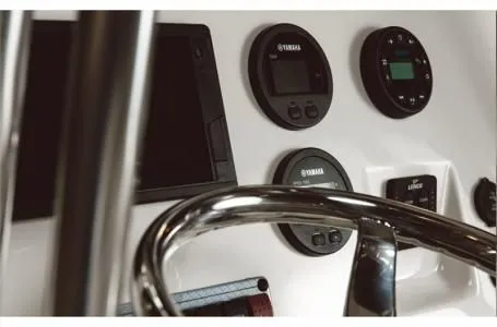 Slide: The Image of Dashboard of Key West 203 FS boat, 2026 model, featuring Yamaha instruments. - 7
