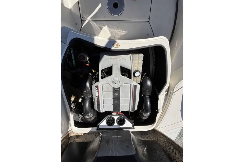 Slide: The Image of Engine compartment of a 2008 Sea Ray 260 Sundeck boat, featuring a 496 MAG engine. - 7