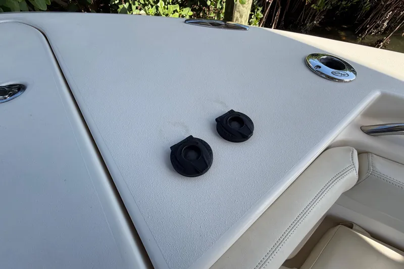 Slide: The Image of 2018 Grady-White Canyon 306 boat deck with rod holders and seating. - 43