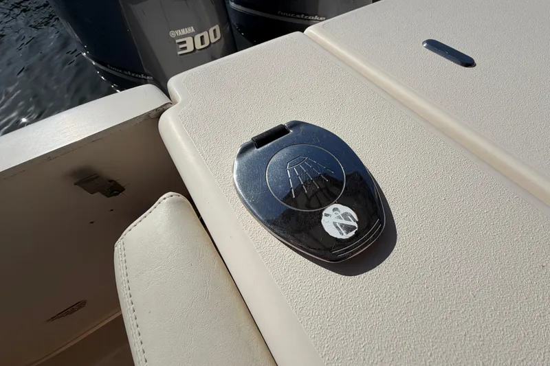 Slide: The Image of 2018 Grady-White Canyon 306 boat detail with Yamaha 300 engine visible. - 44