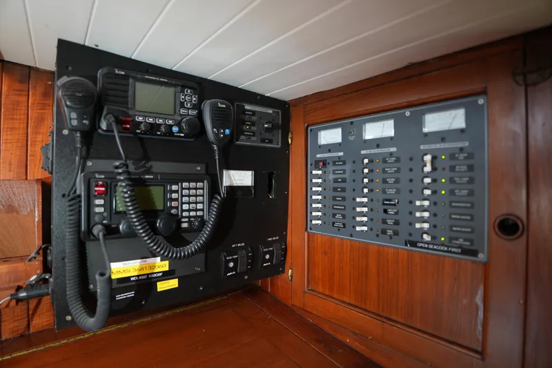 Slide: The Image of Control panel and communication equipment on a 1982 Vagabond 47 sailboat. - 27