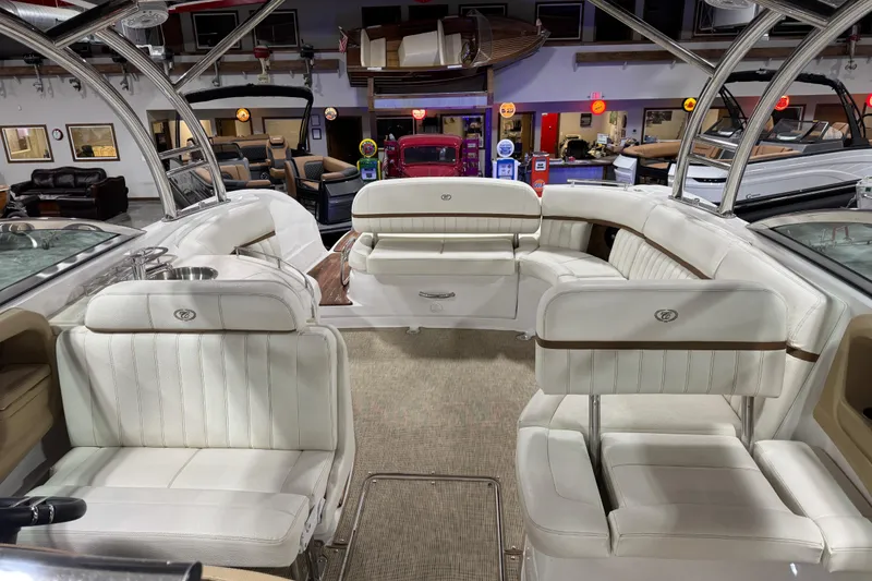 Slide: The Image of Luxurious interior of a 2019 Cobalt R35 boat with plush white seating. - 12