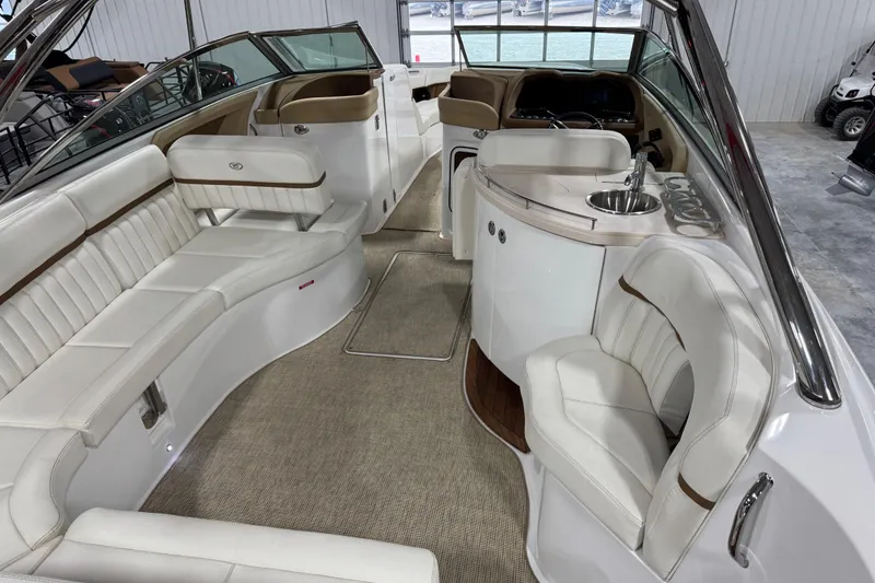 Slide: The Image of Luxurious interior of a 2019 Cobalt R35 boat with plush seating and sleek design. - 7