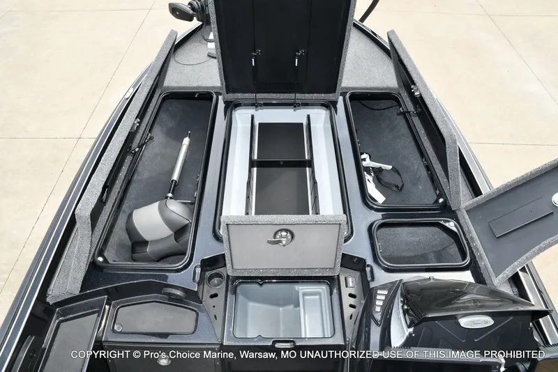 Slide: The Image of Interior view of 2025 Triton 21XP with storage compartments and seating. - 11