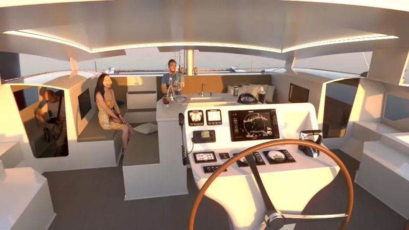 Slide: The Image of Interior of 2025 Catamaran Cruisers Day Sailor with modern navigation equipment and passengers. - 7