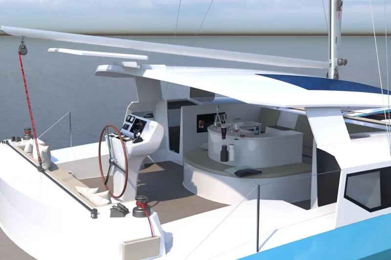 Slide: The Image of Modern 2026 Catamaran Cruisers Island Hopper with sleek design and spacious deck. - 4