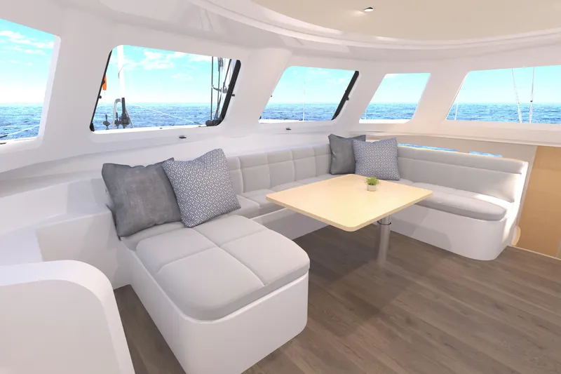 Slide: The Image of Luxurious interior of 2026 Seawind 1270 catamaran with elegant seating and ocean view. - 19