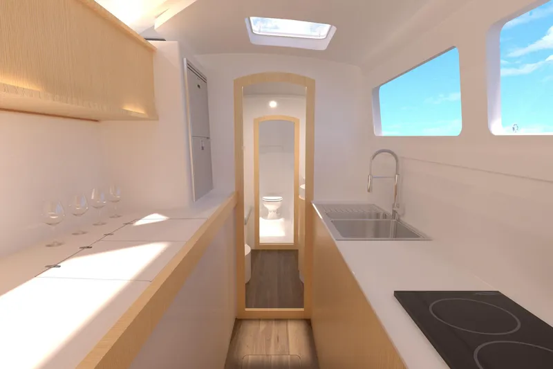 Slide: The Image of Modern interior of 2026 Seawind 1270 catamaran, featuring sleek kitchen and bright windows. - 27