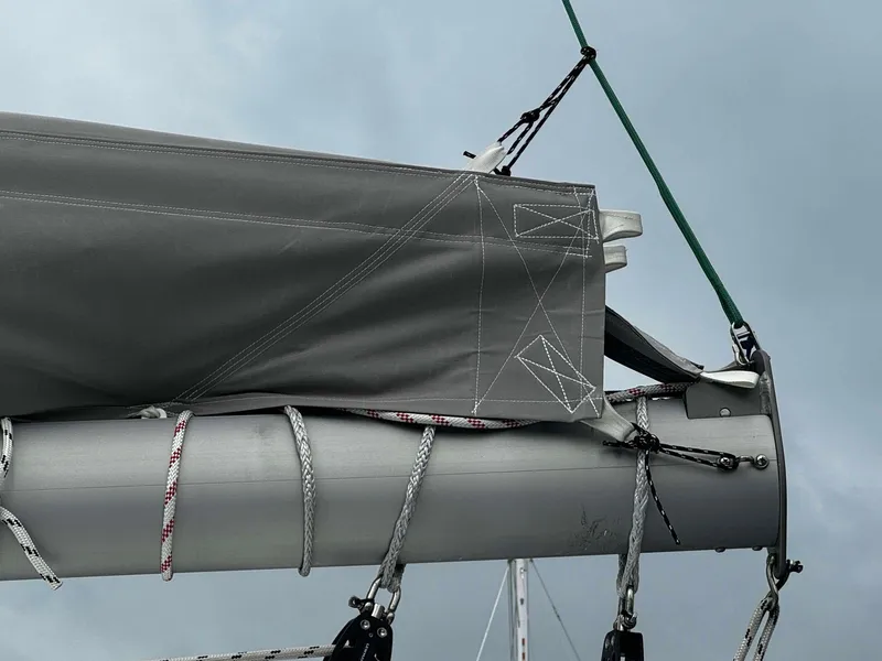 Slide: The Image of Close-up of the sail and rigging on a 2023 Seawind 1160 Lite catamaran. - 14