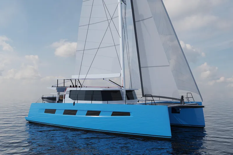 The Image of Modern Vision 484 catamaran sailing on calm ocean, 2026 model. - 0
