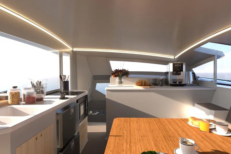 Slide: The Image of Modern kitchen interior of 2026 Catamaran Dual Flyer 400 with breakfast setup. - 13