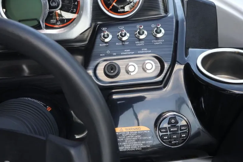 Slide: The Image of Dashboard of 2023 Scarab 255 ID with controls and gauges. - 8