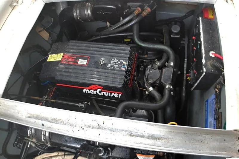 Slide: The Image of Engine compartment of a 1993 Sea Ray 290 Sundancer with MerCruiser engine. - 37
