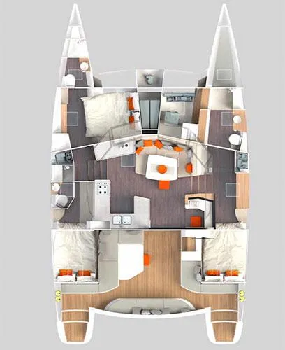 Slide: The Image of Floor plan of Vision 444 catamaran, 2026 model, featuring spacious cabins and modern amenities. - 30